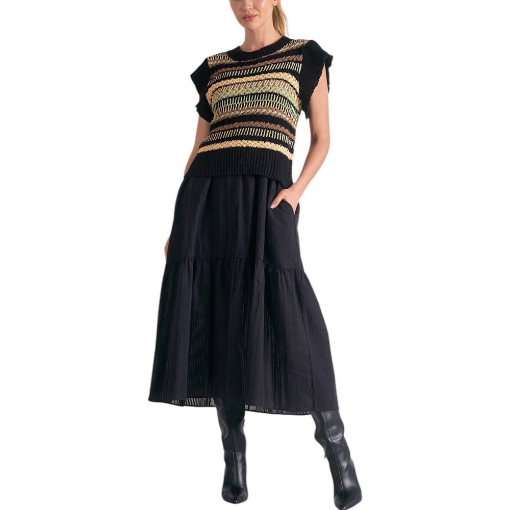 NEW ELAN crew neck woven midi dress in black